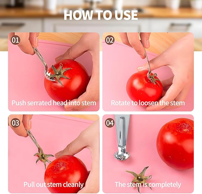 6 PCS Tomato Corer Strawberry Huller Tool,Strawberry Stem Remover,Stainless Steel Fruit Stem Remover for Tomato,Vegetable and Fruit Corers,Perfect for Kitchen