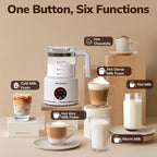 Large Electric Milk Frother and Steamer, 16.9oz/500ml Milk Steamer and Frother for Latte or Hot Chocolate, Dishwasher Safe, BPA Free, 6 Functions, Enjoy Perfect Milk Froth in 2 Min (White-Glass)