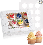 Hoewina 6PCS Cupcake Boxes - Hold 12 Count Cupcake Containers with Window, Food Grade Cupcake Holder Easy Transport and Presentation - Ideal for Cupcakes, Desserts, and More (Marble pattern)