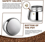 2 Cup Stovetop Espresso Maker Stainless Steel Moka Pot Stove Top Percolator Italian Coffee Makers Capable Mocha Greca Machine Cafe Classic Induction Cookers for Home and Camping 100ml 3.3oz