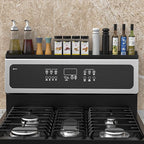 Magnetic Stove Top Shelf 30 Inch - Heat Resistant Silicone Over the Stove Shelf Spice Rack Organizer - 3 Functional Partitions Kitchen Organization and Storage for Spices, Oils & Gadgets (Black)