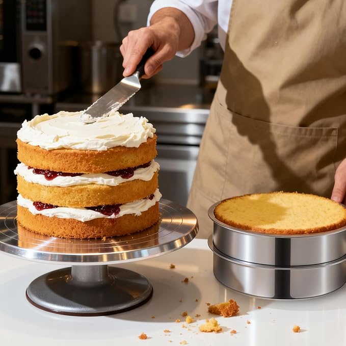 Ohtomber 8 Inch Cake Pan - Set of 4 Stainless Steel Round Layer Cake Baking Pans Molds, Tins, Stackable Baking Set, Even Heating, Dishwasher Safe Non-Toxic Bakeware Dish for Birthday Wedding Christmas