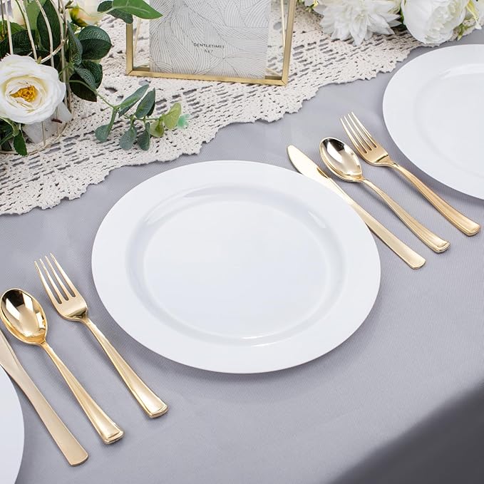 bUCLA 30PCS White Plastic Dinner Plates Disposable - Premium 10.25inch White Weddings and Party Dinner Plates