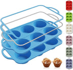 Socisen 2 Packs 6 Cups Silicone Muffin Pan with Metal Reinforced Frame Jumbo Size Cupcake Pan Tray Egg Bites Silicone Molds Muffin Tin Tart Pans Bundt Pan Reposteria Accesorios Moldes Para Pasteles