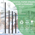 Short Paper Straws Bulk 5.5 inch - 500 ct. Disposable Black Paper Drinking Straw, Sip Stirrers for Cocktail, Coffee and Short Drinks