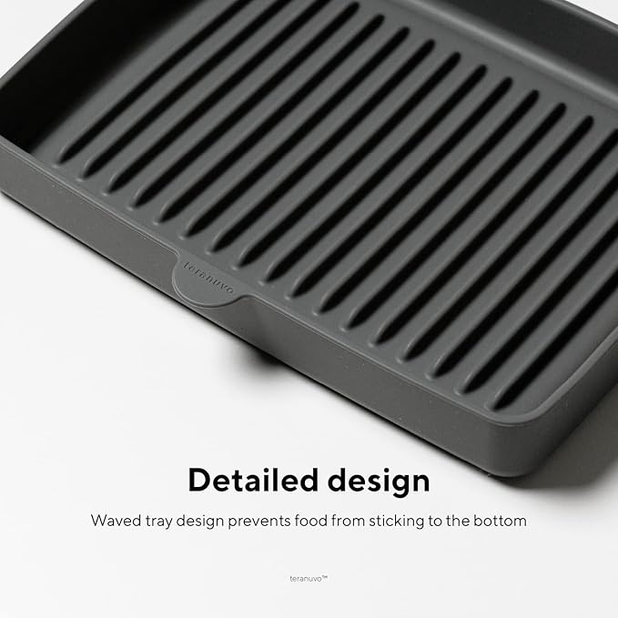 Teranuvo Silicone Oven Tray compatible with BALMUDA The Toaster Oven - safe to use, non toxic, durable, dishwasher safe, heat resistant, silicone liners for air flow and drain oil, non stick (Grey)