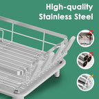 MOUKABAL Dish Drying Rack, Dish Rack, Stainless Steel Dish Racks for Kitchen Counter, Dish Drainer with Removable Utensil Holder, Drainboard (Grey,Stainless Steel,13''W x 17''L)