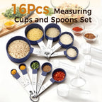 16PCS Measuring Cups and Spoons Set, Measuring Spoon Set with Metric and US Measurements, Fits for Measuring Dry and Liquid (Blue)