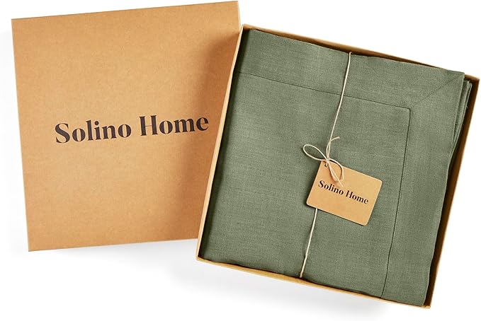 Solino Home Linen Tablecloth 60 x 108 Inch - 100% Pure Linen Oil Green Table Cloth for Rectangle Tables - Fete, Machine Washable Tablecloth for Christmas, New Year