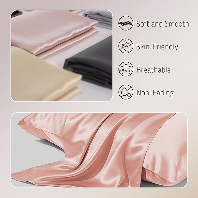 Mulberry Silk Pillowcase for Hair and Skin Prevent Acne Pillowcase Both Sides Real Silk Pillowcases Organic Silk Pillowcase with Hidden Zipper, Coral Pink, Standard (20"×26")