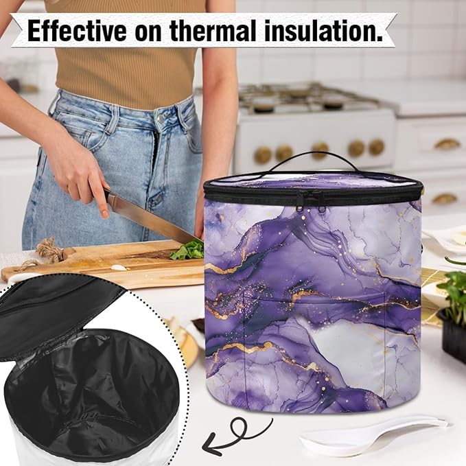Purple Marble Electric Pressure Cooker Insulation Bag Not Easily Deformed Electric Pressure Cooker Storage Bag Kitchen Appliance Dust Cover