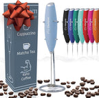 Elementi Electric Milk Frother Handheld - Create Creamy Coffee, Delicious Matcha and Perfect Drinks - Compact Whisk & Mixer with Stand (Pastel Blue)