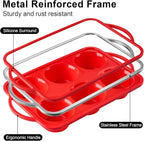 Puyeipt 2 Pack Jumbo Muffin Pans with Metal Frame, 6 Cup Large Cupcake Molds with Handles, Silicone Egg Bite Baking Trays, BPA Free & Non-Stick