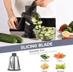 Rotary Cheese Grater with Handle Kitchen Shredder Slicer Grater Slicer Ice Shaver Cheese Vegetable Nuts Potato Zucchini Chocolate 3 Interchangeable Blades (Dark Grey TSP)