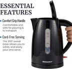 Elite Gourmet EKT5051 1.7L Electric Water Kettle, BPA-Free, Fast Boil, Auto Shut-Off, Boil-dry Protection, 360° Swivel Base with Cordless Serving, Clear-view Window with Water Level Markings, Black