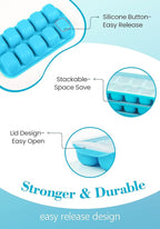 DOQAUS Ice Cube Tray with Lid and Bin - 4 Pack Ice Bucket Kits, Stackable Silicone Ice Trays for Freezer, Easy Pop Out, BPA Free for Cocktail, Coffee, Soup, Food, RV, Kitchen