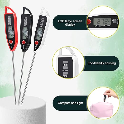 Copkim 6 Set Waterproof Food Thermometer for Water, Liquid, Candle and Cooking Digital Meat Thermometer with Long Probe Instant Read for Kitchen BBQ Grill Candy (Black,White,Red)