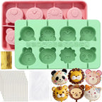 Juome Cake Pop Mold Kit, 2 Pack 16 Cavities Animal Shape Cakesicle Molds Silicone with 100 Wooden Sticks&100 Packaging Bags, Cake Pop Maker Supplies Accessories, Baking Tools for Home Baking Desserts