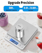 NEXT-SHINE Gram Scale 500g x 0.01g Precision, Digital Mini Pocket Size Portable Scale with Two Trays Nine Units, LCD Display Stainless Steel Platform for Weighing Jewelry Cooking Baking