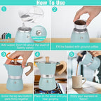 MORDEN MS Moka Pot, Stovetop Espresso Maker 6 Cup/10 OZ Italian Coffee Maker Camping Coffee Pot Manual Cuban Coffee Percolator for Cappuccino or Latte - Blue