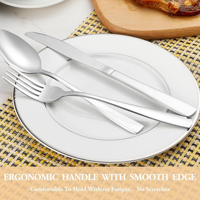 60 Piece Silverware Set Service for 12,Premium Stainless Steel Flatware Set,Mirror Polished Cutlery Utensil Sets,Durable Home Kitchen Eating Tableware Sets,Include Fork Knife Spoon,Dishwasher Safe