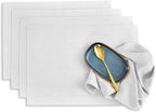 Solino Home Linen Placemats Set of 4 - Silver Cloud Placemats 14 x 19 Inch - 100% Pure Linen Table Place Mats for Winter - Fete