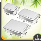 Tioncy 3 Sets Stainless Steel Cake Pan with Lid 11/9/5 Inch Rectangle Sheet Baking Pan with Covers Bakeware with Lids for Cakes Breads Casseroles Fish Vegetables and More