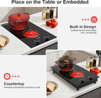 2100W Electric Cooktop 2 Burner: Electric Stove 110v-120v Hot Plate, Knob Control Countertop & Built-in Ceramic Cooktop 9 Power Levels, Child Lock, Timer, Suitable for all Pans