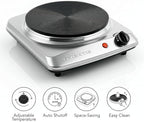 OVENTE Electric Countertop Single Burner, 1000W Cooktop with 7.25 Inch Cast Iron Hot Plate, 5 Level Temperature Control, Compact Cooking Stove and Easy to Clean Stainless Steel Base, Silver BGS101S
