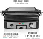 OVENTE Electric Panini Press Sandwich Maker, 1500W Indoor Grill with Non-Stick Coated Plates, Temperature Control & Removable Drip Tray, Opens 180 Degrees to Fit Any Type/Size of Food, Silver GP1861BR