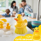 GTOTd Cute Ducky Washing Dish Brush（2 Pack）Ergonomic Palm Scrubber with Handle for Potato Vegetable Fruit Kitchen Gadgets White Elephant Gifts Accessories Stuff Household Cleaning Dishwashing Supplies