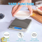 Small Digital Food Scale Ounce/OZ and Gram Scale, Kitchen Scale 3000g/0.1g High Precision for Baking, Soap Making, Jewelry, Includes 2 Trays and Batteries, 9 Units, Tare Function, Easy to Store