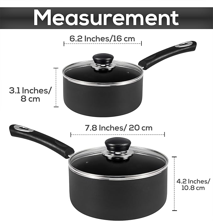 Utopia Kitchen Nonstick Stock Pot Saucepan Set with Lids, 1.5 Quart and 3 Quarts Multipurpose Stock Pots Set for Home, Kitchen or Restaurant, Grey & Black