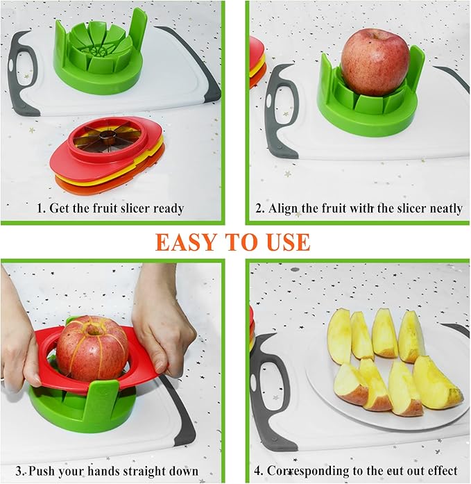 Fruit Cutter Slicer, 4 in 1 Apple Slicer with Vegetable Peeler & Cleaning Brush Mango Cutter Corer Remover Tomato Wedges Stainless Steel Heavy Duty Fruit & Vegetable Cutter Easy Kitchen Tool
