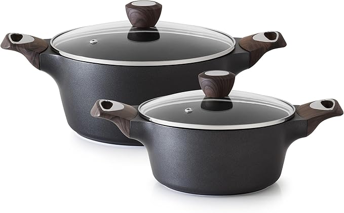 SENSARTE Nonstick Stock Pot with Lid, 2.6+4.5 QT Soup Pot Set Casserole Pot, Healthy Pasta Pot, Large Deep Cooking Pot, Big Sauce Pot Stew Pot, Induction Compatible, PFOA PFOS APEO Free, Black