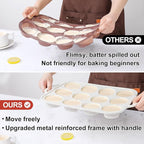 Silicone Muffin Pans for Baking, with Metal Reinforced Frame 2.8 Inch Regular Size Silicone Molds Nonstick 12 Cups for Baking Homemade Muffins, Cupcakes, Egg Bites 2 Pack Dishwasher Safe BPA Free