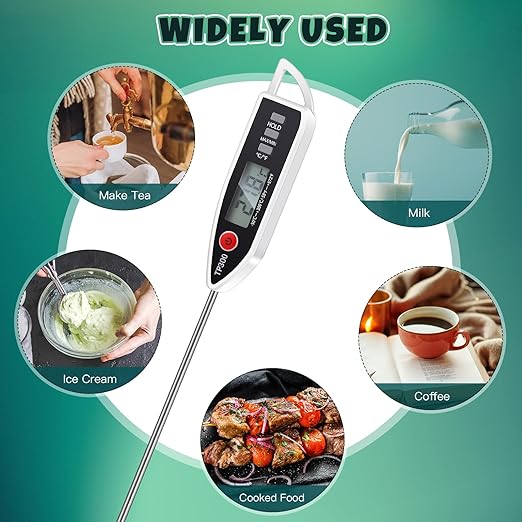 Copkim 3 Set Waterproof Food Thermometer for Water, Liquid, Candle and Cooking Digital Meat Thermometer with Long Probe Instant Read for Kitchen BBQ Grill Candy (White)