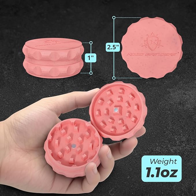 Kozo 2.5" Spice Grinder 2-Piece, Strong Grip By Kozo. (Pink)