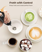 SIMPLETASTE Milk Frother Handheld Electric Foam Maker, Drink Mixer with Stainless Steel Whisk for Cappuccino, Bulletproof Coffee, Latte, Midnight Black, without Stand, Battery Operated