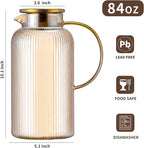 Buaic Glass Pitcher with Lid, 2 PACK 84 oz/ 2.5 Liter Amber Classic Vertical Stripes Water Pitcher,Glass Water Carafe for Cold Brew, Coffee, Lemonade, Iced Sun Tea,Beverage, Milk, Heat Resistant