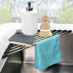 Corner Dish Drying Rack, Kitchen Sink Caddy Sponge Holder, Triangle Over The Sink Dish Drying Rack for Kitchen Counter, Roll Up Dishes Drainer Mat RV Essentials Organization and Storage Shelf, Black