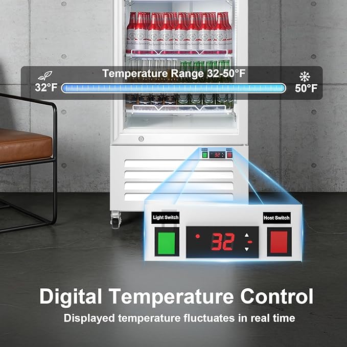 Commercial Beverage Refrigerator with Glass Door, 383L Display Fridge Beverage Cooler with Customizable Lightbox Adjustable Shelves, Drink Fridge Merchandiser for Restaurant Shop, White