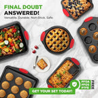 NutriChef Baking Pans Set - 6 Piece Bakeware with Nonstick Carbon Steel for Easy Release and Cleanup, Durable and Versatile Design, Includes Cookie Sheet, Loaf Pan, Muffin Tin & More