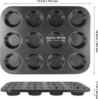 12-Cup Muffin Pan, Non-Stick Cupcake Baking Tin, 4 Pack Carbon Steel Cup Cake Tray for Oven Baking Cheesecake, Quiche, Easy Clean, Gray, 13.9"x10.4"x1.1"