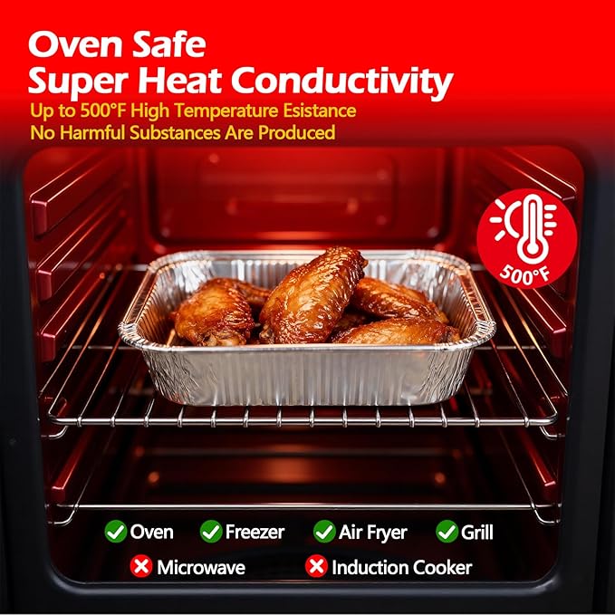 8x8 Aluminum Foil Pans with Lid, 35 Pack Disposable Trays Half Size Heavy Duty Tin Pans Deep Food Containers For Cooking, Meal Prep, Baking, Roasting, Chafing, Heating or Steam Table