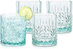 BELLAFORTE Shatterproof Tritan Plastic Short Tumbler, Set of 4, 13oz - Myrtle Beach Unbreakable Crystal Cut Old Fashioned Drinking Glasses for Whiskey - BPA Free - Dishwasher Safe - Teal