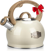 Hauce Radio Teapot for Stovetop, 2.1 Quart Stove Top Whistling Tea Kettle, Teapot Kettles with Food Grade Stainless Steel and Wood Pattern Folding Handle, Suitable for All Heat Sources