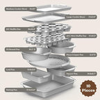 Country Kitchen Nonstick Stackable Bakeware Set - Heavy Duty, Durable, Easy Release Baking Set, Silver, 10 Pcs