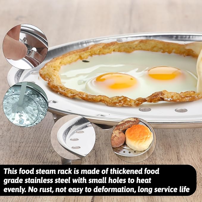 2 PCS Stainless Steel Steaming Basket, 7/7.8 Inch Round Food Steamer Insert Multi-function Steamer Rack Tray with Removable Stand for Pots Steaming Cookware Vegetable, Dumplings, Fish, Seafood Cooking