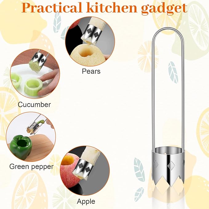 Yuanchu 3 Pcs Bell Pepper Seed Corers, Stainless Steel Corer Tool Multifunctional Fruit and Vegetable Corer for Bell Pepper, Pear, Practical Kitchen Gadget for Core and Seed Removal